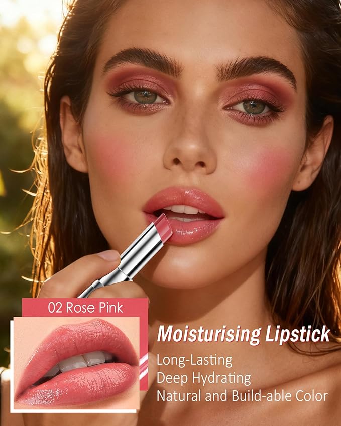 Tinted Lip Balm Moisturizing Lipstick, Rose Pink Colored Sheer Hydrating Nourishing Lip Stain for Dry Lips, Highly Pigmented Soft Texture Waterproof Transfer-Proof Lips Gloss for Women Makeup Gifts-02