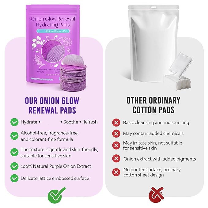 Onion Cleaning Toner Pads - 60 Pads Onion Face Exfoliating Pad & Face Exfoliator for Soothes and Reduces Acne and Pores, Smoother Texture, Alcohol-free, Fragrance-free and Colorant-free