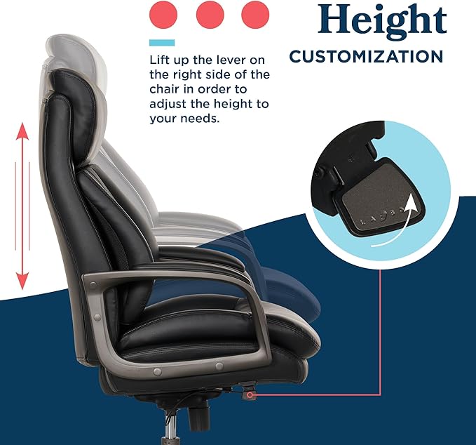 La-Z-Boy Nova Executive Office Chair - Ergonomic High Back Desk Chair with AIR Lumbar Support - Comfortable ComputerChair for Home Office - Vegan Leather - Black