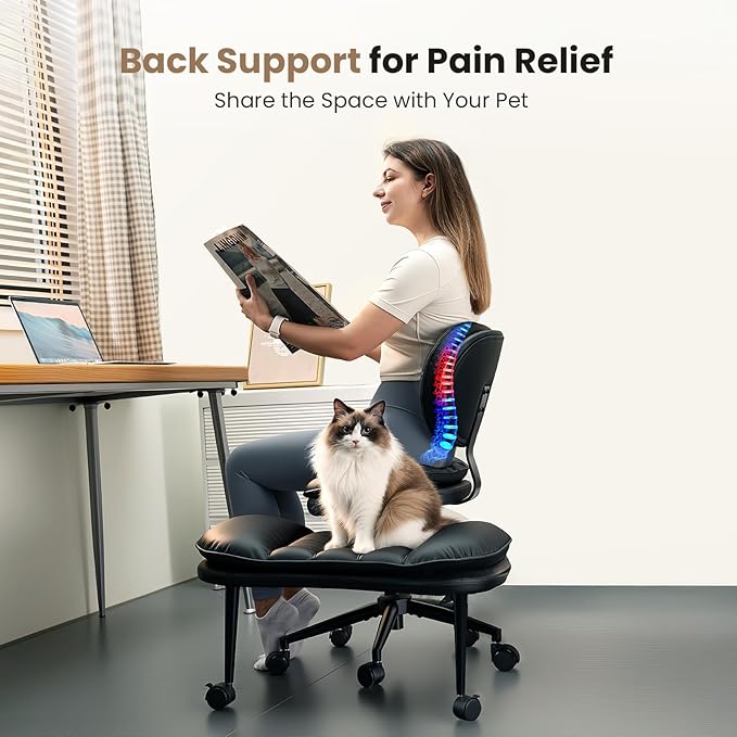 Cross Legged Office Chair, Ergonomic Cloud Criss Cross Desk Chair, Meditation Chair with Wheels, Height Adjustable Seat for ADHD, Wide Kneeling Chair with Back Support, Matte Black