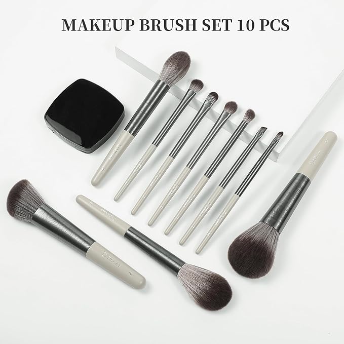 DUcare Makeup Brushes Set Professional 10pcs Synthetic, Foundation Blush Face Contour Powder Brush Eyeshadow Eyeliner Eyebrow Lip Liquid Cream Blending Essential