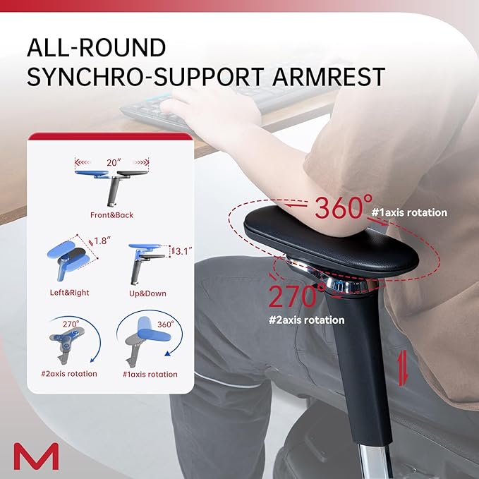 Ergonomic Office Chair with Footrest,Office Chair with 136° Recline, Ergonomic Desk Chair with Larger Adjustable Lumbar Support, Computer Chair with Mesh Seat