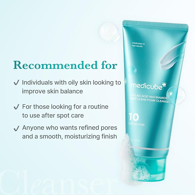 medicube Facial Cleanser Azelaic Acid Whip Cleanser | Soothing Cleansing Foam for Troubled Skin | Ideal for use after spot care, Excess Sebum Control | Niacinamide, Glycerin | Korean Skincare, 4.23 oz