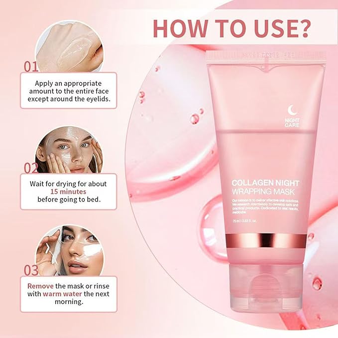 Collagen Face Mask Hydrating Mask Collagen Night Wrapping Peel Off Facial Mask Pack ,Brightening Firmer Appearance Elasticity And Hydration Care, Reduces Sagging And Dullness, Korean Skin Care