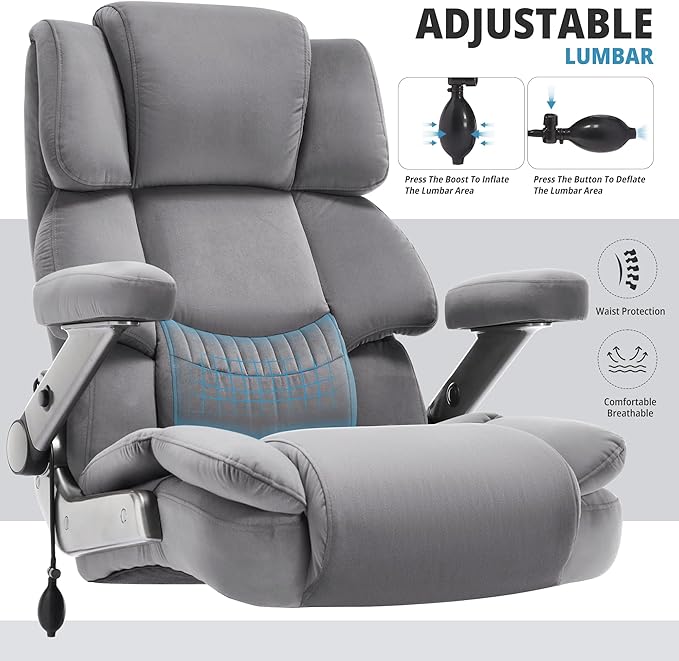 Big and Tall Office Chair 700lbs- Fabric High Back Executive Computer Chair with Adjustable Lumbar Support 3D Flip Arms Plus Size Rubber Wheels- Extra Wide Large Desk Chairs, Heavy Duty Metal Base