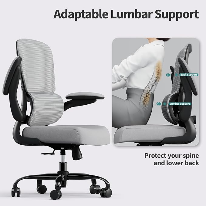 TRALT Office Chair - Ergonomic Desk Chair with Adjustable Lumbar Support, Mesh Computer Chair, Executive Chair for Home Office Comfortable Lumbar Support (Fog Gray)