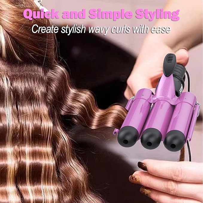 kuwa 15 Variable Temperature Crimper Hair Tool,3 Barrel Curling Iron,Hair Crimper for Women,WaverHair Tool,Hair Waver with LCD Temperature Display