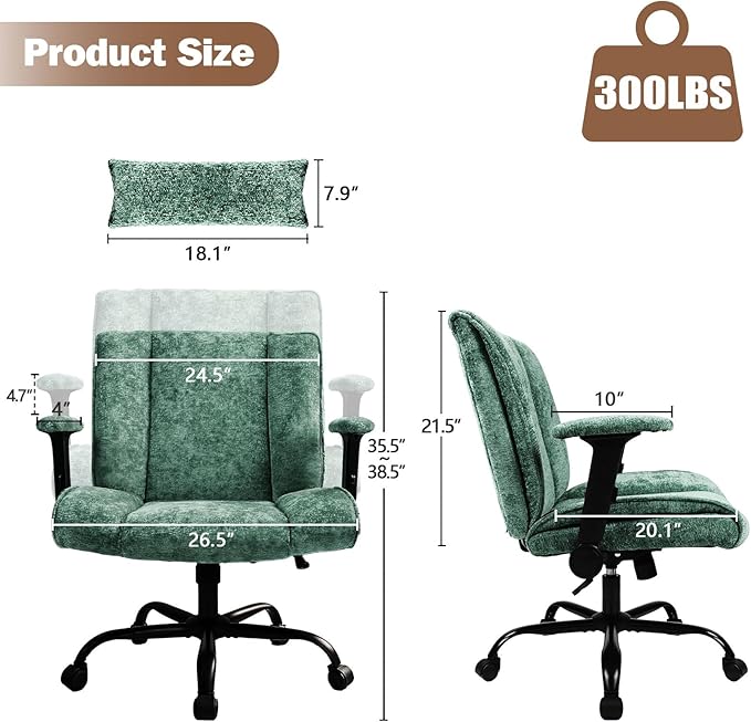 Criss Cross Chair with Wheels & Flip Arms, Wide Cross Legged Office Chair with Adjustable Tilt Criss-Cross Desk Chair with Lumbar Support for Home Office, Bedroom, Apartment Green