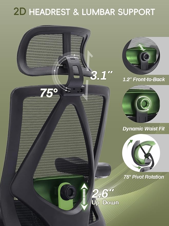 Big and Tall Office Chair 550lbs, Ergonomic Desk Chair with W Thick Cushion&4D Armrest, Executive Mesh Desk Chair with Adjustable Lumbar,2D Headrest,Footrest, Swivel Task Chairs for Home Office Gaming