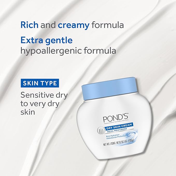 POND’S Dry Skin Cream – Moisturizing Face Cream for Deep Hydration – Daily Hydrating Facial Moisturizer for Radiant Skin – Dermatologist Tested, Non-Comedogenic Face Moisturizer, 10.1 oz, 3 Pack