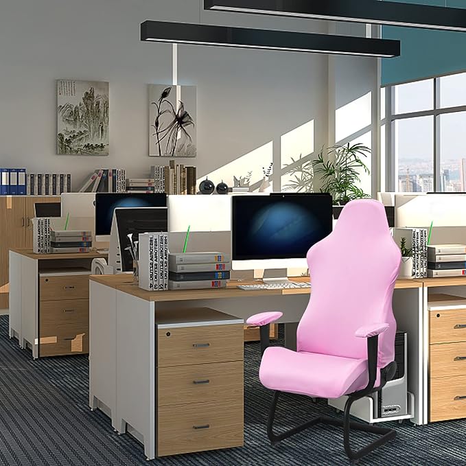 BTSKY Ergonomic Office Computer Game Chair Slipcovers Stretchy Polyester Covers for Reclining Racing Gaming Gaming Chair No Chair Included(Pink)