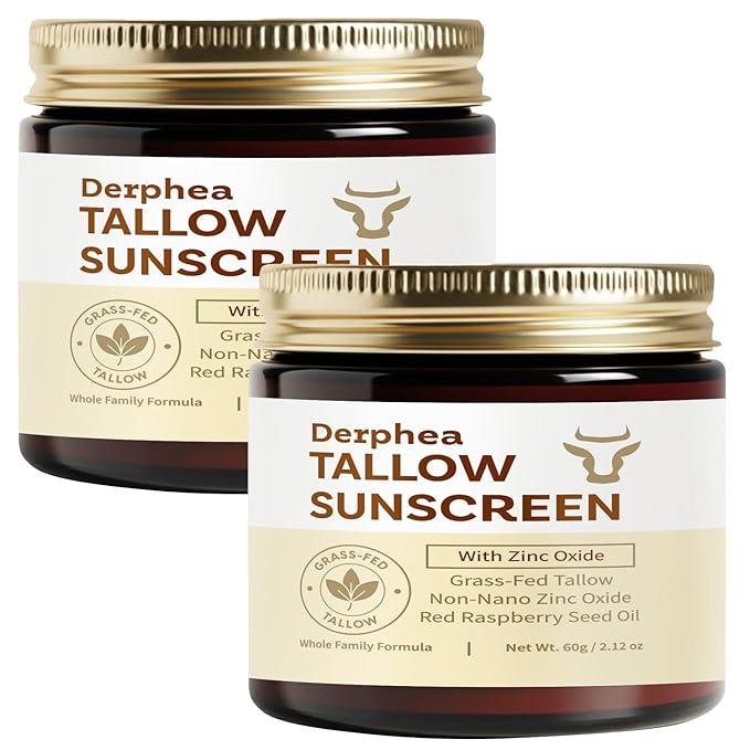 Beef Tallow Sunscreen (2 pack): SPF 50 Daily Sun Care for Extremely Sensitive, Acne-Prone & Kid-Safe Skin – Non-Toxic Sunblock with 22% Non-Nano Zinc Oxide, Clean Formula for Face & Body