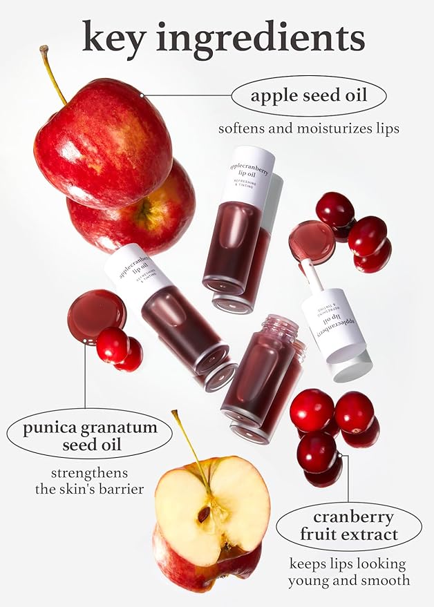 NOONI Korean Vegan Lip Oil - Applecranberry, 0.12 Fl Oz + Korean Lip Oil - Appleginseng, 0.12 Fl Oz Bundle