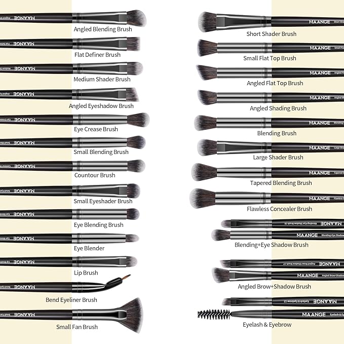 MAANGE 30Pcs Professional Makeup Brush Set with Case – Premium Synthetic Brushes for Foundation, Powder, Blush, Eyeshadow & Blending,Black