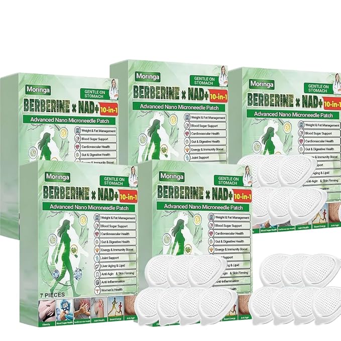Moringa Patch,New Professional Moringa 10-in-1 Nano Microdarts Patch,New berberine patches,Natural Body Patchs for Women and Men,Suitable for All Skin Types (5 boxes)