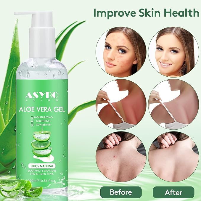 300 ml Aloe Vera Gel, 100% Natural Pure Aloe Vera Hydrating Facial Cream, Soothing & Moisturizing, After Sun Care, Reduce Acne, Repair Scars, Suitable for All Skin Types