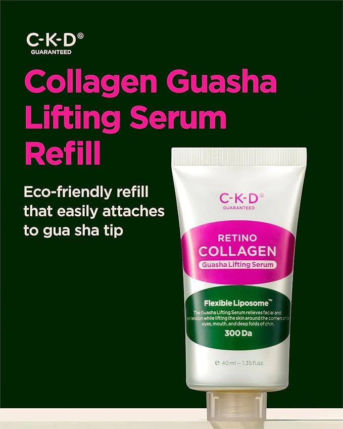 CKD Retino Collagen Gua Sha Face Serum [Refill] - Lifting Serum for Firming, Tightening, Anti-Aging, and Hydrating. Stainless Steel Roller. Korean Skin Care. 1.35 fl oz