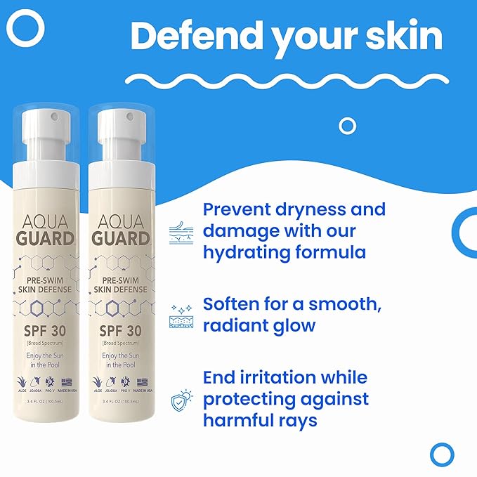 AQUA GUARD Beauty Pre-Swim Skin Defense | Prevents Dry, Itchy Skin | Protects from Pool Chemicals | Hydrating Formula | Made in California | Paraben, Phthalate & Gluten-Free (2-Pack)