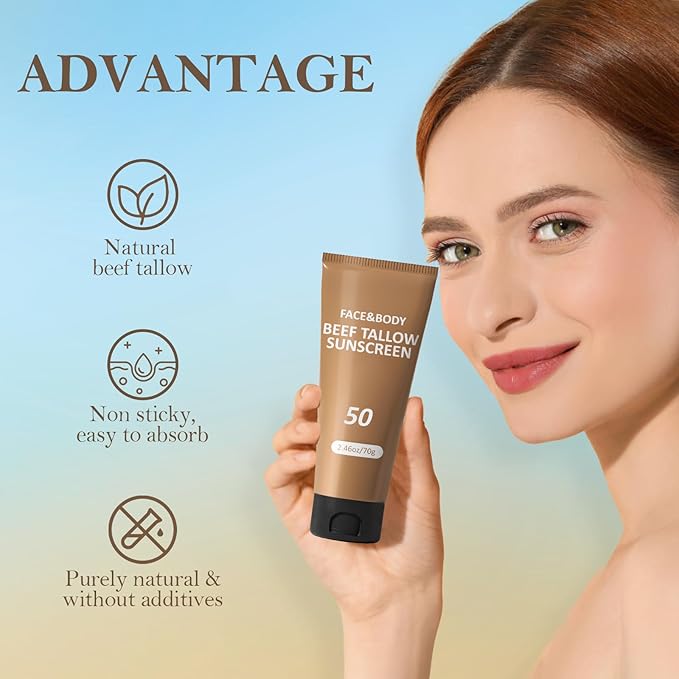 Beef Tallow for Skin, Tallow Sunscreen, Beef Tallow Sunscreen, Unscented Grass-Fed Beef Tallow Natural Moisturizing Cream for All Skin Type Deep Hydration Non Greasy Anti White Cast