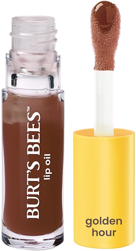 Burt's Bees Lip Oil Golden Hour, Instant Hydration, Nourishes and Softens Lips, Sheer Wash of Color, High Shine Finish, Responsibly Sourced Jojoba Oil, Non Sticky, Wand Applicator, 0.15