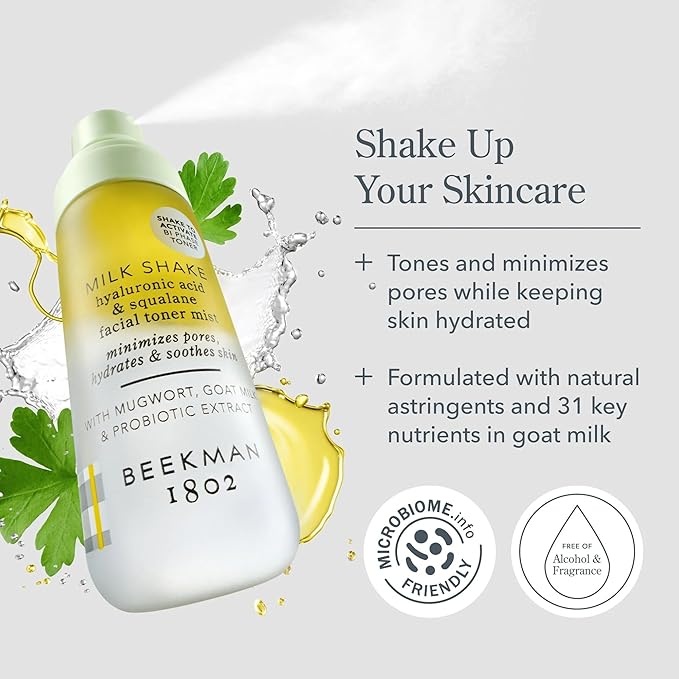 Beekman 1802 Head to Toe Milk Shake Bundle For Face, Body, and Hair - Includes Hyaluronic Acid Toner Face Mist, Hydrating Jojoba Oil Body Mist in Coconut, and Milk Therapy Brazilian Peptide Leave In