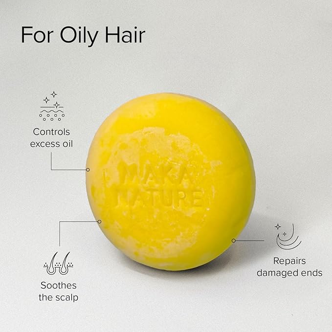 Maka Nature Lemon Shampoo Bar for Oily Hair, Sebum Control Solid Shampoo Bar for Lightweight Volume, Vegan Korean Shampoo Bar, pH Balanced Hair Care, Eco Friendly Plastic Free, 3.35 oz