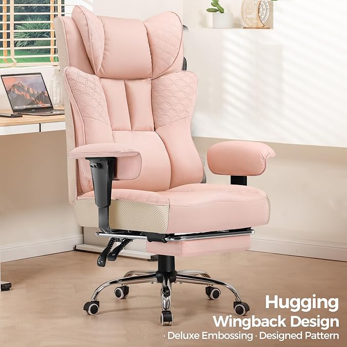 GTPLAYER Big and Tall Office Chair 400LBS Wide Ergonomic Gaming Chair with Deluxe Embossing Designed Leather with Foot Rest,150°Reclining Adjustable Soft Armrests Pocket Spring Back Support and Pillow