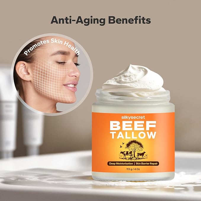 Beef Tallow for Skin (4 Oz), Beef Tallow for Face, Grass-Fed Tallow and Honey Balm, Organic Whipped Tallow Balm for Skin Care, Beef Tallow Moisturizer for All Skin Types (Unscented)