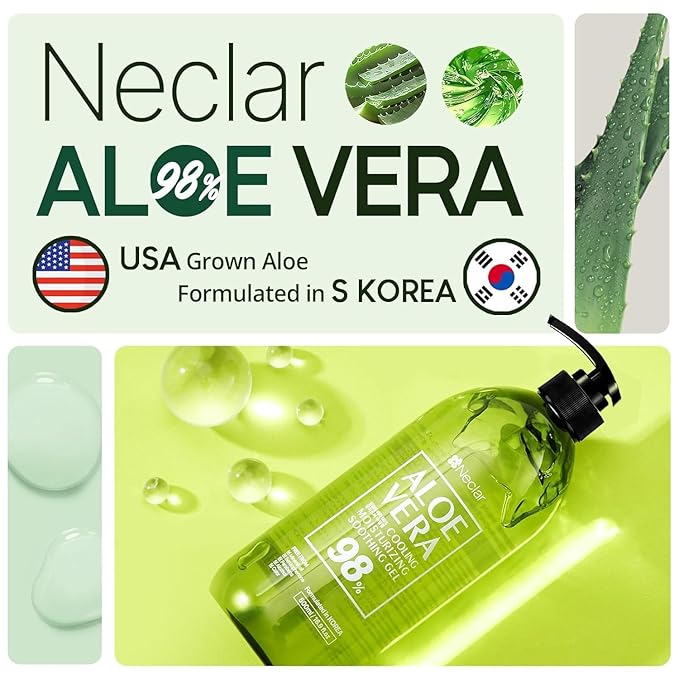 98% Pure Aloe Vera Gel for Sunburn Relief - Big 16.9 oz / 500ml - 98% Pure Aloe Vera - For Face, Skin and Hair - After Sun Care lotion - Sun Burn Moisturizer Cream (16.9 Fl oz)
