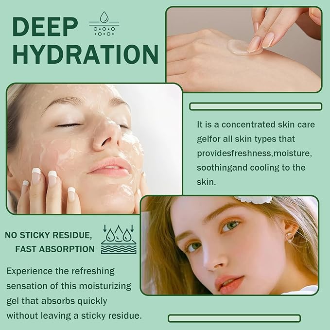 Moisturizing Gel for Face & Body,Non-sticky Gel After Sun Aloe Lotion Skin Care,Fast Absorbing Long Lasting Refreshing Hydrating Face Moisturizer for All Skin Types H