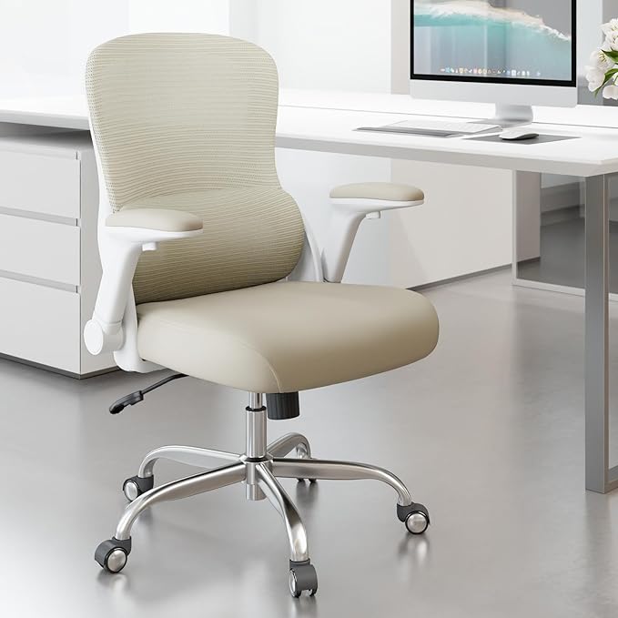 Ergonomic Office Chair - Home Office Desk Chairs Comfy, Computer Chair Ergonomic, Office Chairs with Lumbar Support, Executive Task Chair for Adults, Comfortable for Long Hours (White Beige)