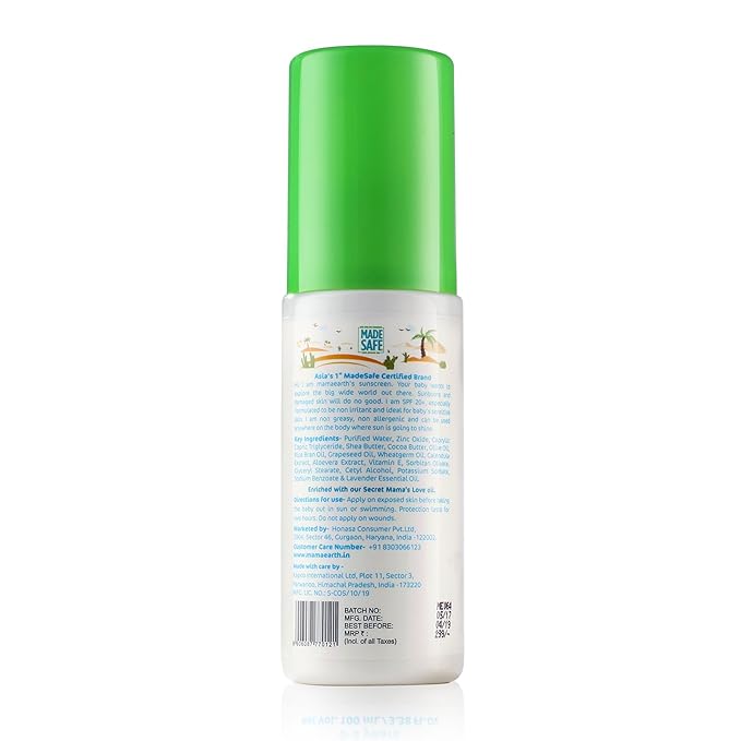 Mamaearth Mineral Based SPF 20+ Baby Sunscreen | Protects Against UV Rays & Soothes Skin | with Zinc Oxide | Waterproof & Safe for Delicate Skin | 3.38 Fl Oz/100 ml
