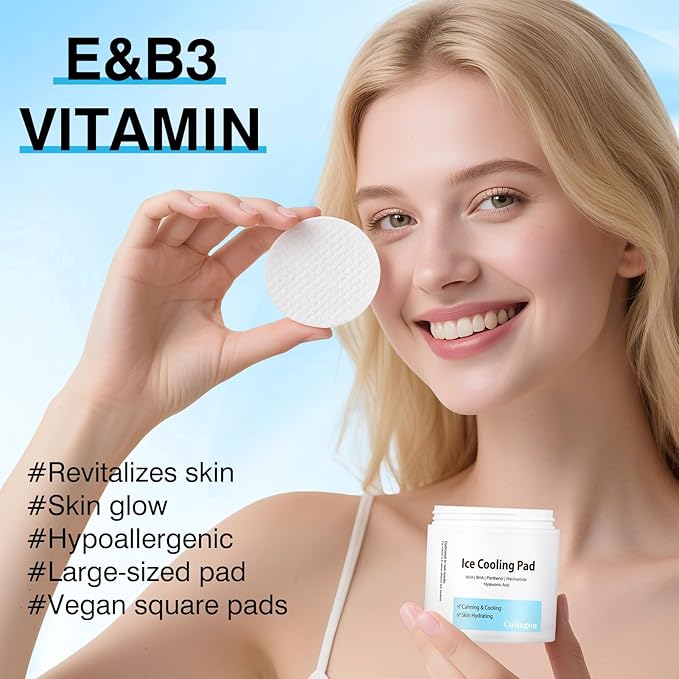 Toner Pads Pore Skincare, Ice Cooling Pad for Exfoliation Care 100 Pads with Collagen Extract for Soothing, Moisturizing, Niacinamide Toner for Women Men Skincare, Ideal for All Skin Types