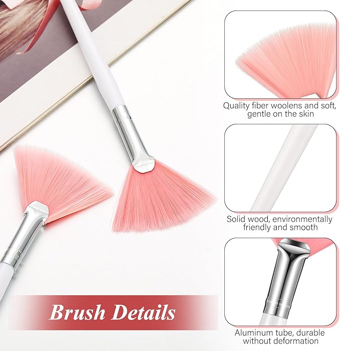 Maitys 100 Pieces Pink Fan Facial Mask Brushes, Soft Blush Makeup Brush, Esthetician Brush, Mask Acid Applicator Brush Tools for Women Girls Peel Mask Makeup for Mud Cream (2.3x6 Inch)