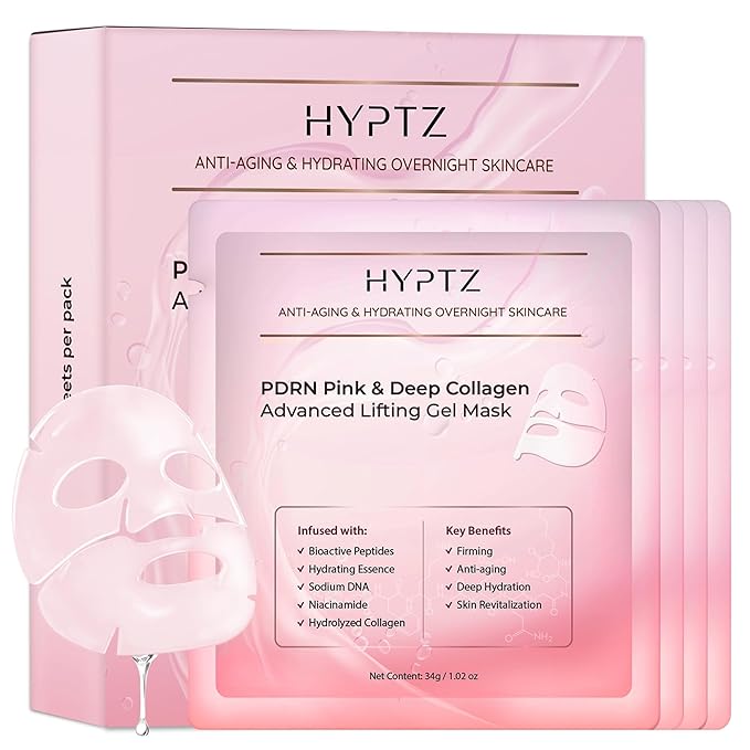 Salmon DNA PDRN Collagen Face Mask – Korean Face Mask for Glass Skin – Collagen Face Masks Skincare Overnight Hydrogel – Firming, Hydrating Face Masks, Pink Collagen Mask 4-Pack