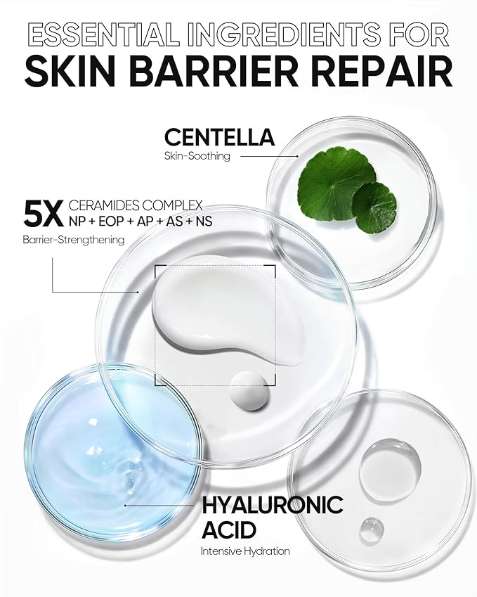 Face Moisturizer with 5X Ceramides, Hydrating Moisture Barrier Repair Cream for Sensitive/Oil Skin Types, Hyaluronic Acid & Centella, Daily Facial Moisturizer, Non-Comedogenic 30g/1 fl.oz