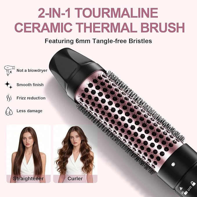 6 in 1 Wand Curling Iron Set, 3 Barrel Curling Wand Set with Thermal Brush (1.5") and 5 Interchangeable Ceramic Hair Wand Curler (0.35"-1.25"), Home Travel Multi Curl, 2 Temp 30S Instant Heat Up