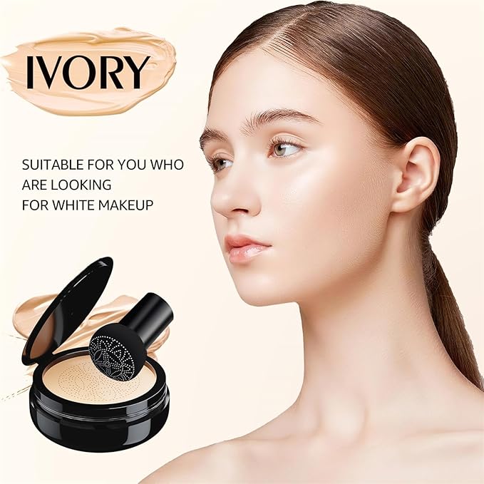 Mushroom Head Air Cushion CC Cream - BB Cream Foundation for Concealer Full Coverage Skin Moisturizing, Brighten Long - Lasting Even Color Correcting for All Skin Types (Ivory)