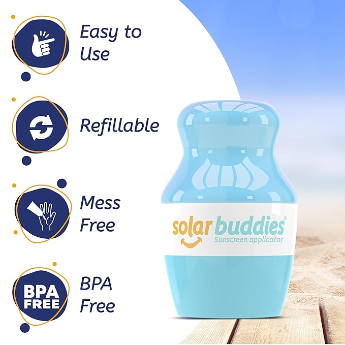 Solar Buddies Sunscreen Applicator - Full Green & Blue Duo- BPA-Free Refillable Roll on Sponge Sunscreen,Suncream & Lotion Applicator For Kids,Adults & Families Holds 3.4fl oz,Perfect Size for Travel