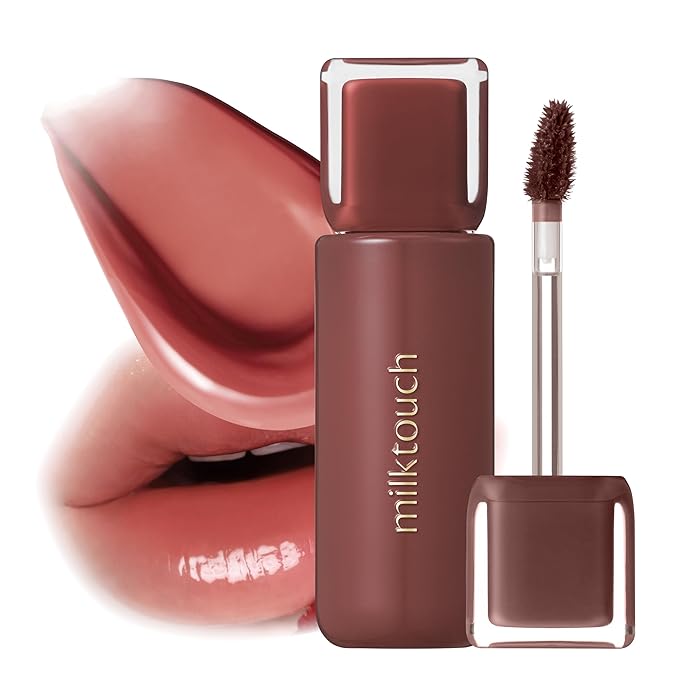 MILKTOUCH Jelly Fit Lip Tint (10 Fallen Coco) with Cooling Plumping Effect and Water-Based Non-Sticky Texture | Long Lasting Korean Beauty Lipstain Tinted Gloss Oil | Stocking Stuffers for Women