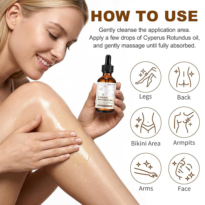2 Pack Natural Cyperus Rotundus Oil for Hair Removal – Gentle & Effective Body Hair Growth Reducer, 4 fl.oz Bottles for All Skin Types, Non-Irritating Formula