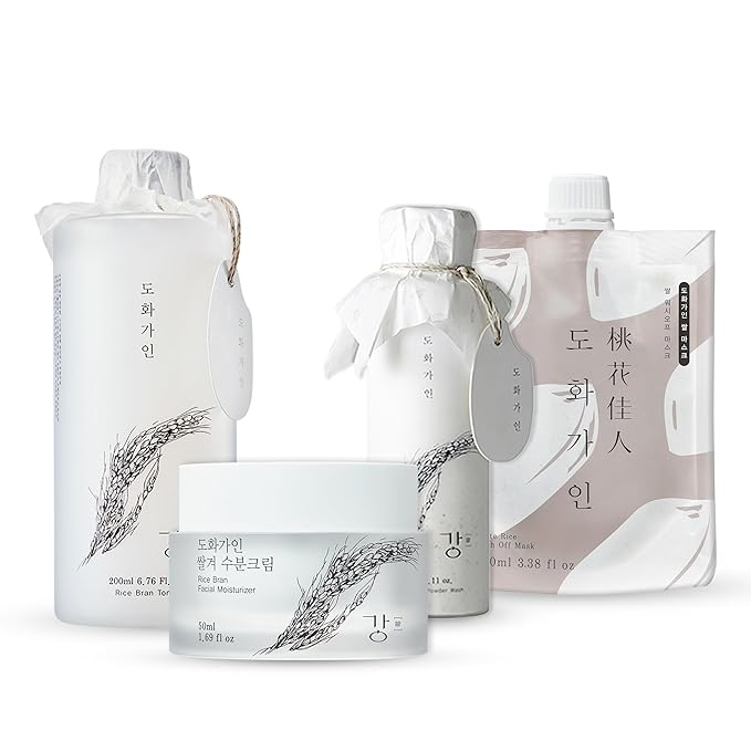 Rice Radiance: Best Essentials | Rice Toner(6.76 Fl oz), Wash-Off Mask, Powder Wash, Moisturizer | Domestically Harvested Ingredients | Product of Korea