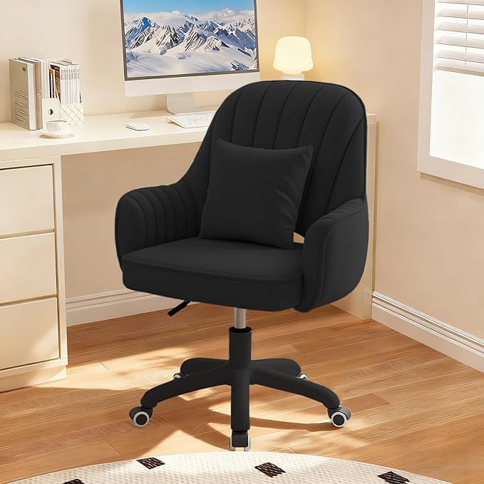 Home Office Chair Velvet Vanity Chairs Makeup Desk Chair with Wheels Mid Back Computer Chairs Height Adjustable Swivel Rolling Task Chair for Living Room, Bedroom, Office