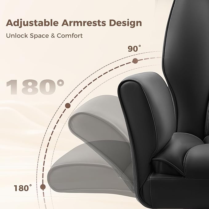 Big and Tall Office Chair, Flip Armrests for Pets & Cross Legged Sitting, Ergonomic Leather Executive Desk Chair with Foot Rest, High-Back Reclining Computer Chairs for Office Home Game - Black