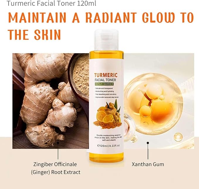 Turmeric Toner,Skin Balancing & Pore-Reducing Toner,Smoothing,Hydrating Toner for Diminished Dullness and Fine Lines,Anti-Aging Tumeric Toner for Face(120ml/4.22f1.0z)