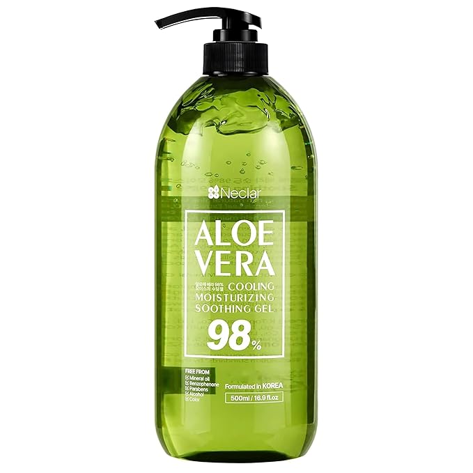 98% Pure Aloe Vera Gel for Sunburn Relief - Big 16.9 oz / 500ml - 98% Pure Aloe Vera - For Face, Skin and Hair - After Sun Care lotion - Sun Burn Moisturizer Cream (16.9 Fl oz)