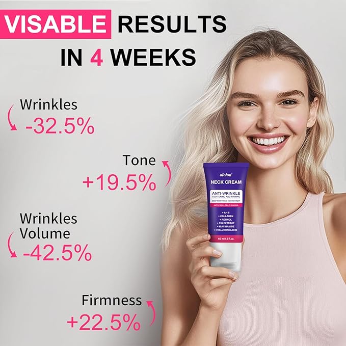 Neck Firming Cream with Roller, Neck Cream for Tightening and Firming with Retinol, Collagen & Niacinamide to Reduce Wrinkles, Tighten Sagging Skin & Lift Jawline