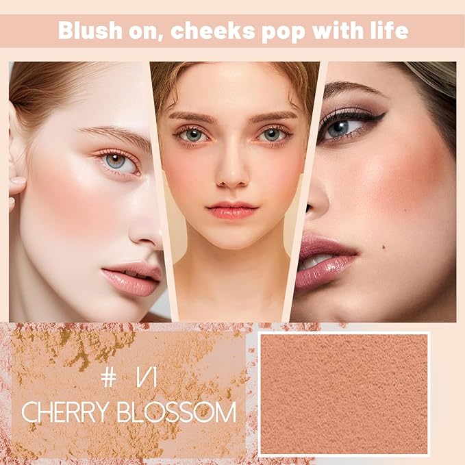 Multi Texture Heart Blush Cream, Liquid, Powder & Jelly Blushes for Cheeks,Beauty-Matte & Natural Finish Cheek Tint & Blush Palette (V1 Cherry Blossom)