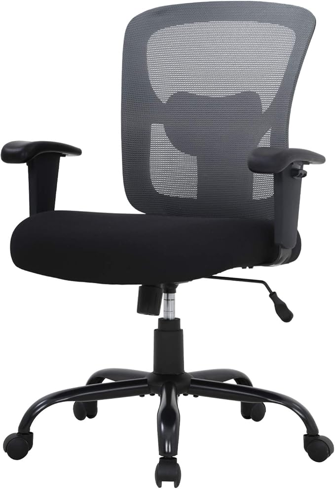 BestOffice Big and Tall Office Chair 500lbs Desk Chair Mesh Computer Chair with Lumbar Support Wide Seat Adjust Arms Rolling Swivel High Back Task Executive Ergonomic Chair for Home Office (Grey)