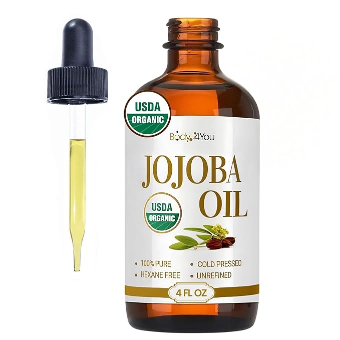 BodyJ4You Organic Jojoba Oil - Moisturise Hair Soothe Skin Protect Restore Healthy Glow - USDA 100% Pure Natural Unrefined Conditioner Wax - Unisex All Hair Types - Spray Cap 4 Fl Oz
